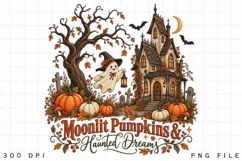 Ghost Witch Moonlit Manor PNG, Gothic Halloween Cottage Product Image 2