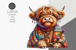 Highland cow clipart, Watercolor clipart Product Image 1
