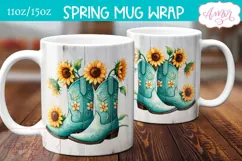 Sunflowers mug wrap sublimation PNG, Cowboy boots mug png Product Image 1