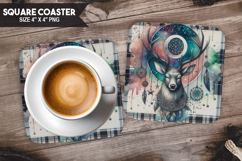 Deer, Fantasy &amp; Whimsy, Buffalo Plaid Square Coaster PNG Product Image 1