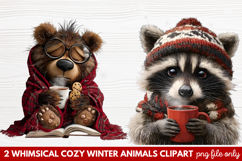 Whimsical Cozy Winter Animals Clipart | Cute Snowy Forest Product Image 1