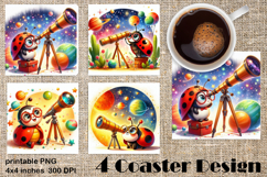 Watercolor Lady Bug Square Coaster PNG. Coaster Sublimation Product Image 1