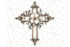 Faith Cross PNG with Flowers, Watercolor Religious Art Print Product Image 2