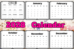 2028 horizontal calendar with flower frame Product Image 2