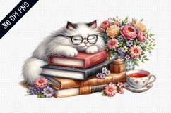 Books And Sleeping Cat Sublimation - Clipart PNG Design Product Image 1