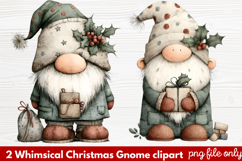 2 Whimsical Christmas Gnome Clipart | Cute Holiday Gnome PNG Product Image 1