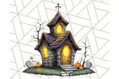 Halloween Buildings Clipart PNG, Haunted Houses Art Product Image 2