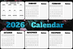 editable 2026 Horizontal calendar with notes 3 Product Image 2