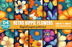 Retro Hippie Flowers Pattern Papers PNG Product Image 1