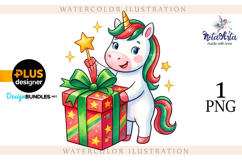 Christmas Unicorn Watercolor Illustration Product Image 1