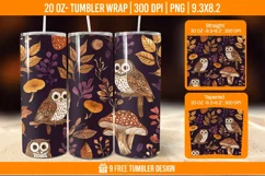 Cute Owl Seemless Tumbler Wrap Designs, Sublimation Wrap Product Image 1