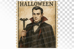 Halloween Dracula Bat Staff Stamp PNG Product Image 1