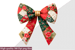 Christmas Patchwork Bow Clipart PNG Product Image 1