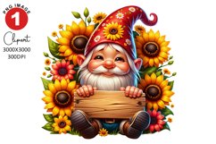 Gnome Sunflower Spring Clipart Sublimation PNG Design Product Image 1