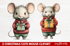 2 Christmas Cute Mouse Clipart | Adorable Holiday Mouse PNG Product Image 1