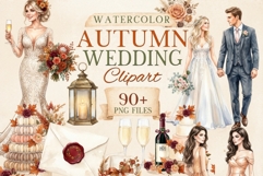 Autumn Wedding Clipart PNG Bundle | Watercolor Fall Wedding Product Image 2