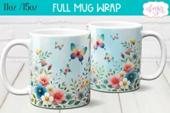 Flowers and butterflies mug wrap PNG for sublimation Product Image 2