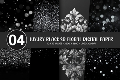 Luxury Black 3D Floral Digital Paper Product Image 1