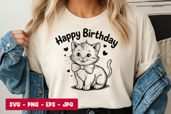 Cute Kitten Happy Birthday Art SVG PNG Product Image 1