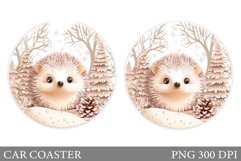 Cute Hedgehog Car Coaster. Christmas Car Coaster Sublimation Product Image 1