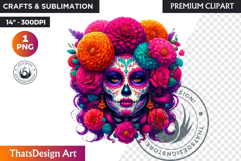 Floral Day of the Dead Clipart PNG sugar skull la catrina Product Image 1