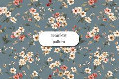 Blue Floral Seamless Pattern Elegant Vintage Flowers Product Image 1