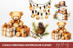Gold Christmas Watercolor Clipart Sublimation Product Image 1