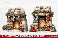 Cozy Christmas Fireplace Clipart | Holiday Mantel &amp; Winter Product Image 1