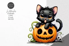 Halloween clipart, Black cat clipart, Kids Halloween Product Image 1