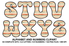 Watercolor Stripes Doodle Alphabet PNG Retro Letters 300 DPI Product Image 4
