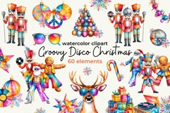Disco Christmas Watercolor Clipart Groovy Christmas Product Image 1