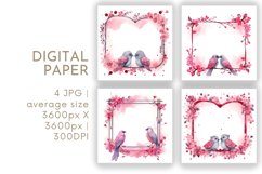 Valentines Birds Frame Digital Paper JPG Product Image 1