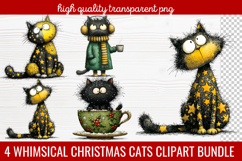 4 Whimsical Christmas Cats Clipart | Cute Festive Cat PNG Product Image 1