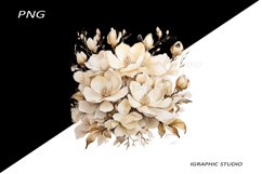 Watercolor Gold Magnolia Clipart, Wedding Flowers Clipart Product Image 1