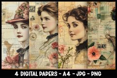 4 Vintage Floral Digital Papers I Junk Journal Page Product Image 1