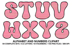 Stripes Alphabet Letters & Numbers Clipart PNG 300DI Product Image 4