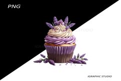 Lavender Cupcake Clipart, Floral Cupcake Clipart Product Image 1