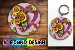 Unique Round Keychain Sublimation PNG, 3D Heart Product Image 1