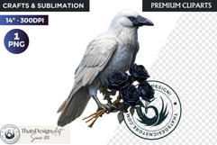 Floral Ravens Fantasy clipart, Gothic Botanical Bird Graphic Product Image 1