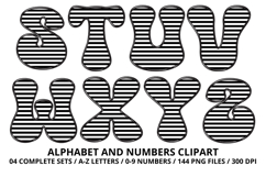Stripes Alphabet Letters &amp; Numbers Clipart PNG 300DI Product Image 4