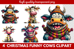 Funny Christmas Cows Clipart | Cute Holiday Farm Animal Product Image 1