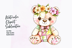 watercolor cute kawai teddy bear patchwork patterned clipart Product Image 1