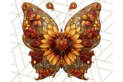 Stained Glass Butterfly and Sunflower PNG Clipart Product Image 2