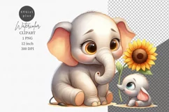 Mother's Day, Elephant clipart, Flowers clipart, Cute animal Product Image 1