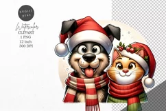 Christmas clipart, Dog and cat clipart, Winter sublimation Product Image 1