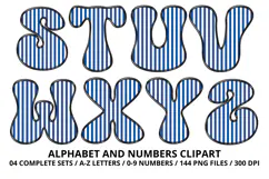 Stripes Alphabet Letters & Numbers Clipart PNG 300DI Product Image 4