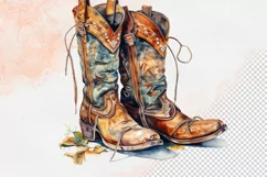 Western Flowers Boots Watercolor PNG Clipart Product Image 14