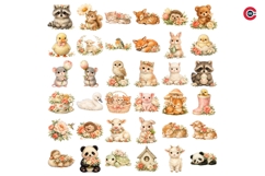 Whimsical Spring Meadow Animals Watercolor Clipart Bundle Product Image 14
