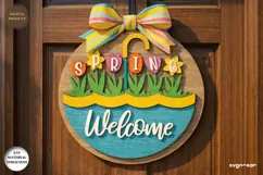 Welcome Spring Door Sign Laser Cut | Wooden Door Sign | SVG Product Image 2
