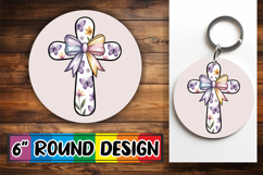 Bright Round Coasters Design PNG, Cross and Bow Product Image 1